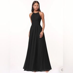 AZAZIE BONNIE
Black Stretch Satin A-Line Dress with Pleats size A12